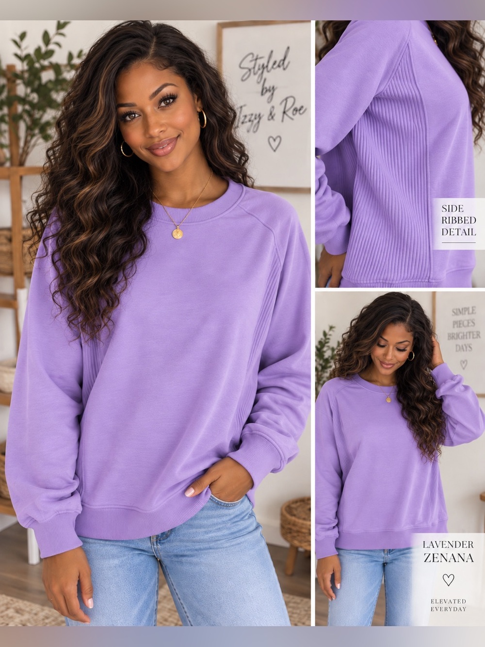 Zenana Fleece-Lined Crewneck Sweatshirt – Lavender 💜